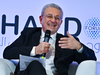 Mustafa Barghouti, Secretary General of the Palestinian National Initiative, speaks during the Doha Forum 2024 at Sheraton Grand Doha Resort...