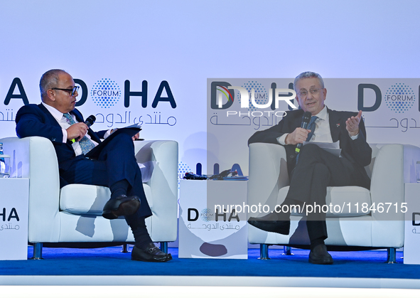 Mustafa Barghouti, Secretary General of the Palestinian National Initiative, speaks during the Doha Forum 2024 at Sheraton Grand Doha Resort...