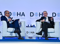 Mustafa Barghouti, Secretary General of the Palestinian National Initiative, speaks during the Doha Forum 2024 at Sheraton Grand Doha Resort...