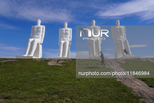 The Man Meets the Sea giant sculpture by Svend Wiig Hansen is in Esbjerg, Jutland, Denmark, on April 28, 2024 