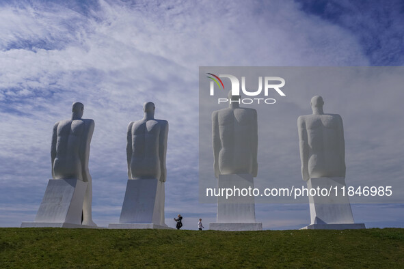 The Man Meets the Sea giant sculpture by Svend Wiig Hansen is in Esbjerg, Jutland, Denmark, on April 28, 2024 