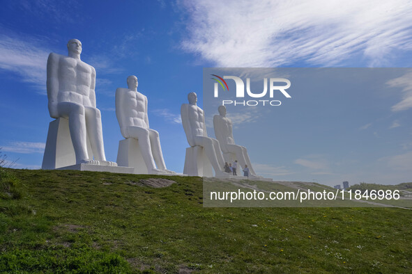 The Man Meets the Sea giant sculpture by Svend Wiig Hansen is in Esbjerg, Jutland, Denmark, on April 28, 2024 