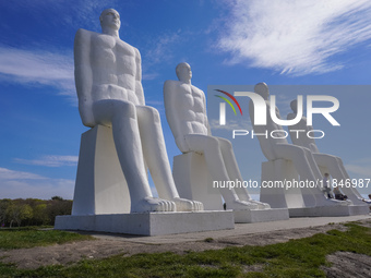 The Man Meets the Sea giant sculpture by Svend Wiig Hansen is in Esbjerg, Jutland, Denmark, on April 28, 2024 (