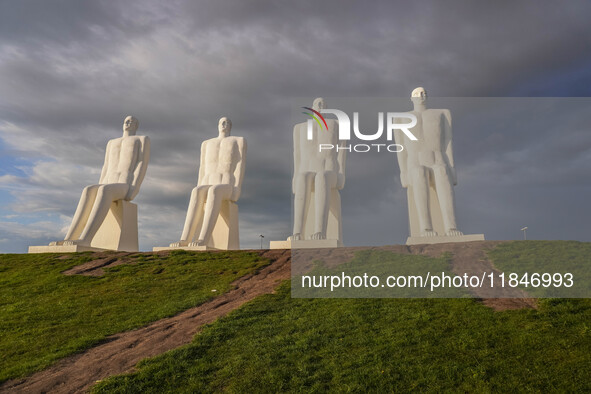 The Man Meets the Sea giant sculpture by Svend Wiig Hansen is in Esbjerg, Jutland, Denmark, on April 28, 2024 