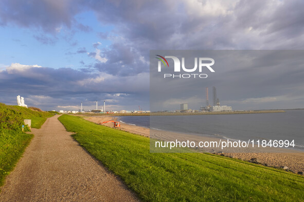 The Man Meets the Sea giant sculpture by Svend Wiig Hansen is in Esbjerg, Jutland, Denmark, on April 28, 2024 