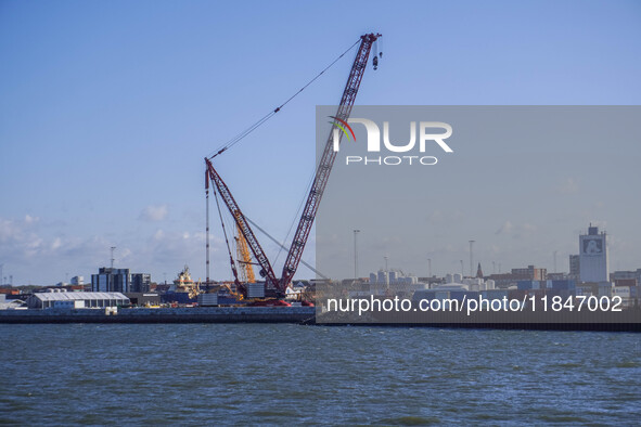 A general view of the sea port is seen in Esbjerg, Denmark, on April 29, 2024 