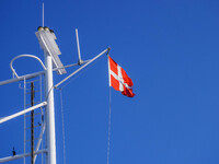 The Danish flag is seen in the wind in Esbjerg, Denmark, on April 29, 2024. (