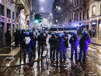 Demonstrators clash with police outside the Prima della Scala 2024 of Giuseppe Verdi's opera La Forza del Destino in Milan, Italy, on Decemb...