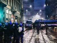 Demonstrators clash with police outside the Prima della Scala 2024 of Giuseppe Verdi's opera La Forza del Destino in Milan, Italy, on Decemb...