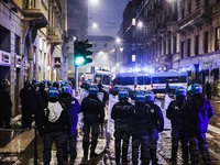 Demonstrators clash with police outside the Prima della Scala 2024 of Giuseppe Verdi's opera La Forza del Destino in Milan, Italy, on Decemb...