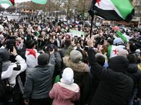 A demonstration by the Syrian community takes place at Place de la Republique in Paris, France, on December 8, 2024, to celebrate Syria's fr...