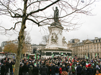 A demonstration by the Syrian community takes place at Place de la Republique in Paris, France, on December 8, 2024, to celebrate Syria's fr...