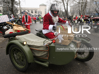 KRAKOW, POLAND - DECEMBER 08: Christmas decorations seen of motorcycle outside the Pediatric Hospital in Krakow as Santa Clauses deliver Chr...