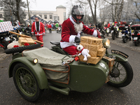 KRAKOW, POLAND - DECEMBER 08: Christmas decorations seen of motorcycle outside the Pediatric Hospital in Krakow as Santa Clauses deliver Chr...