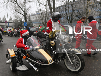 KRAKOW, POLAND - DECEMBER 08: Christmas decorations seen of motorcycle outside the Pediatric Hospital in Krakow as Santa Clauses deliver Chr...