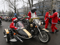 KRAKOW, POLAND - DECEMBER 08: Christmas decorations seen of motorcycle outside the Pediatric Hospital in Krakow as Santa Clauses deliver Chr...