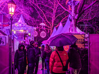 The Pink Christmas market at Stephansplatz in Munich, Bavaria, Germany, on December 8, 2024, lights up in its signature pink hues. Known as...