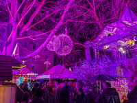 The Pink Christmas market at Stephansplatz in Munich, Bavaria, Germany, on December 8, 2024, lights up in its signature pink hues. Known as...