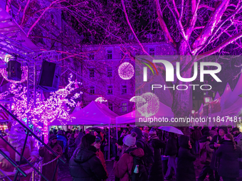 The Pink Christmas market at Stephansplatz in Munich, Bavaria, Germany, on December 8, 2024, lights up in its signature pink hues. Known as...