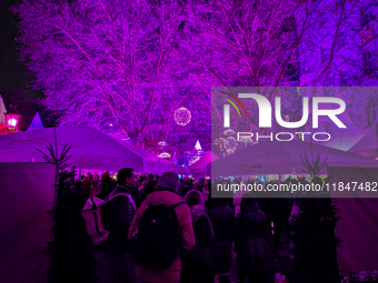 The Pink Christmas market at Stephansplatz in Munich, Bavaria, Germany, on December 8, 2024, lights up in its signature pink hues. Known as...