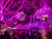 The Pink Christmas market at Stephansplatz in Munich, Bavaria, Germany, on December 8, 2024, lights up in its signature pink hues. Known as...