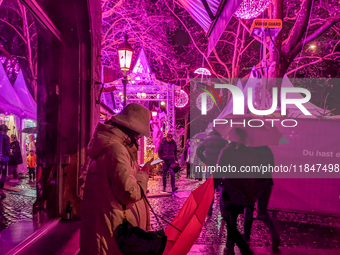 The Pink Christmas market at Stephansplatz in Munich, Bavaria, Germany, on December 8, 2024, lights up in its signature pink hues. Known as...