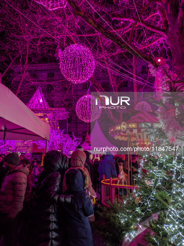 The Pink Christmas market at Stephansplatz in Munich, Bavaria, Germany, on December 8, 2024, lights up in its signature pink hues. Known as...