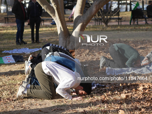 Syrian opposition supporters gather in Lafayette Park next to the White House to celebrate the fall of Bashar al-Assad on December 8, 2024 