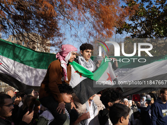 Syrian opposition supporters gather in Lafayette Park next to the White House to celebrate the fall of Bashar al-Assad on December 8, 2024 (