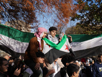 Syrian opposition supporters gather in Lafayette Park next to the White House to celebrate the fall of Bashar al-Assad on December 8, 2024 (