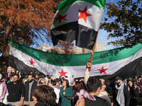 Syrian opposition supporters gather in Lafayette Park next to the White House to celebrate the fall of Bashar al-Assad on December 8, 2024 (