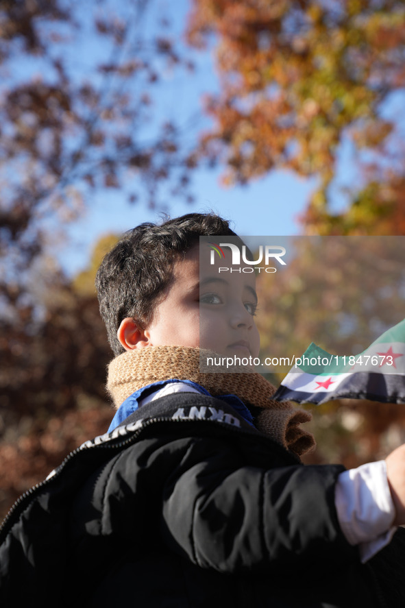 Syrian opposition supporters gather in Lafayette Park next to the White House to celebrate the fall of Bashar al-Assad on December 8, 2024 