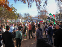 Syrian opposition supporters gather in Lafayette Park next to the White House to celebrate the fall of Bashar al-Assad on December 8, 2024 (