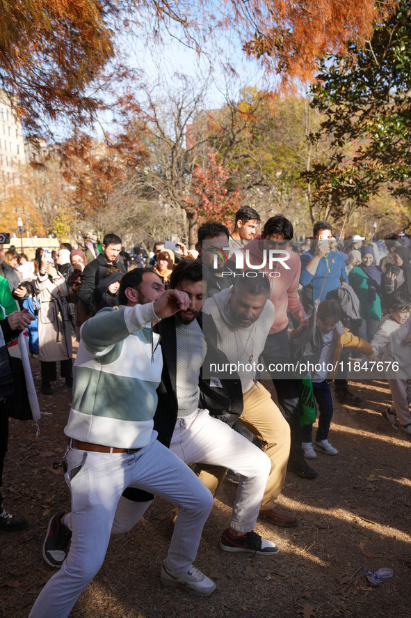 Syrian opposition supporters gather in Lafayette Park next to the White House to celebrate the fall of Bashar al-Assad on December 8, 2024 