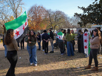 Syrian opposition supporters gather in Lafayette Park next to the White House to celebrate the fall of Bashar al-Assad on December 8, 2024 (