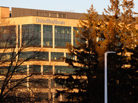 The UnitedHealthcare logo is seen on the corporate headquarters building in Minnetonka, Minnesota, on December 5, 2024, the day after United...