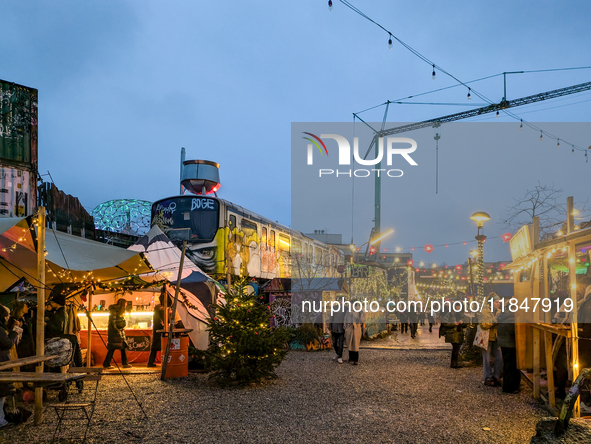 The Christmas Market Moonlight Express with its Winter Festival at Bahnwarter Thiel in Munich, Bavaria, Germany, on December 8, 2024, runs f...