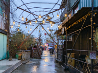 The Christmas Market Moonlight Express with its Winter Festival at Bahnwarter Thiel in Munich, Bavaria, Germany, on December 8, 2024, runs f...