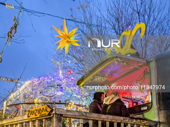 The Christmas Market Moonlight Express with its Winter Festival at Bahnwarter Thiel in Munich, Bavaria, Germany, on December 8, 2024, runs f...