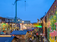 The Christmas Market Moonlight Express with its Winter Festival at Bahnwarter Thiel in Munich, Bavaria, Germany, on December 8, 2024, runs f...