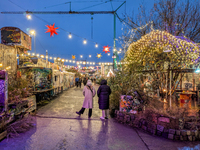 The Christmas Market Moonlight Express with its Winter Festival at Bahnwarter Thiel in Munich, Bavaria, Germany, on December 8, 2024, runs f...