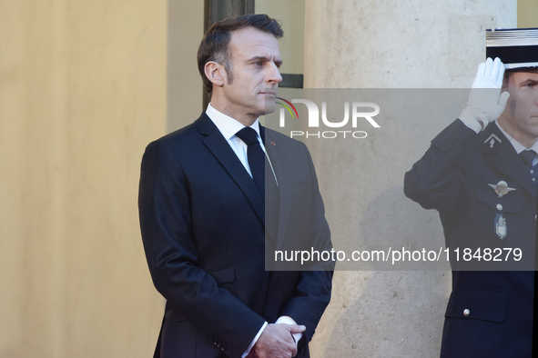 France's President Emmanuel Macron waits before the bilateral talks with the United States President-elect Donald Trump in Paris, France, on...