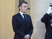 France's President Emmanuel Macron waits before the bilateral talks with the United States President-elect Donald Trump in Paris, France, on...