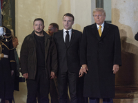 France's President Emmanuel Macron, the United States President-elect Donald Trump, and the Ukrainian President Volodymyr Zelensky leave the...