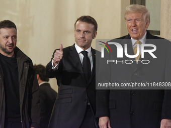 France's President Emmanuel Macron, the United States President-elect Donald Trump, and the Ukrainian President Volodymyr Zelensky leave the...