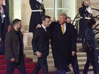 France's President Emmanuel Macron, the United States President-elect Donald Trump, and the Ukrainian President Volodymyr Zelensky leave the...