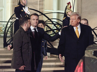 France's President Emmanuel Macron, the United States President-elect Donald Trump, and the Ukrainian President Volodymyr Zelensky leave the...