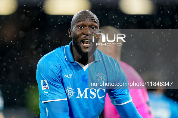 Romelu Lukaku of SSC Napoli reacts during the serie Serie A Enilive match between SSC Napoli and SS Lazio at Stadio Diego Armando Maradona o...