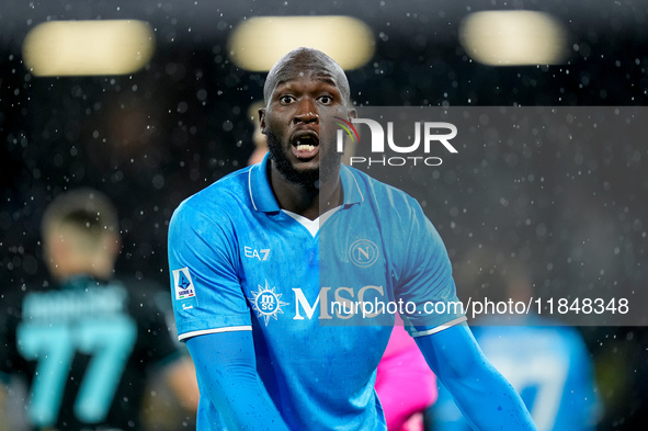 Romelu Lukaku of SSC Napoli reacts during the serie Serie A Enilive match between SSC Napoli and SS Lazio at Stadio Diego Armando Maradona o...