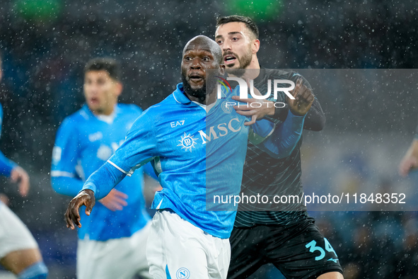 Romelu Lukaku of SSC Napoli and Mario Gila of SS Lazio compete for the ball during the serie Serie A Enilive match between SSC Napoli and SS...